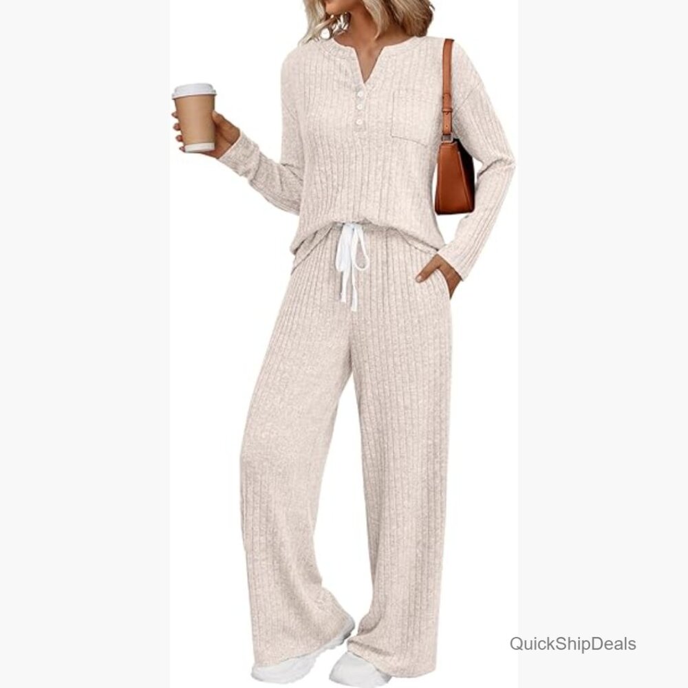 2-Piece Lounge Set with Pockets, Long Sleeve, Polyester Rayon Spandex Blend
